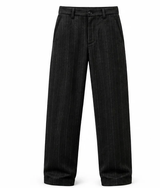 Relaxed Chino, front view in Ink / fine chalk stripe