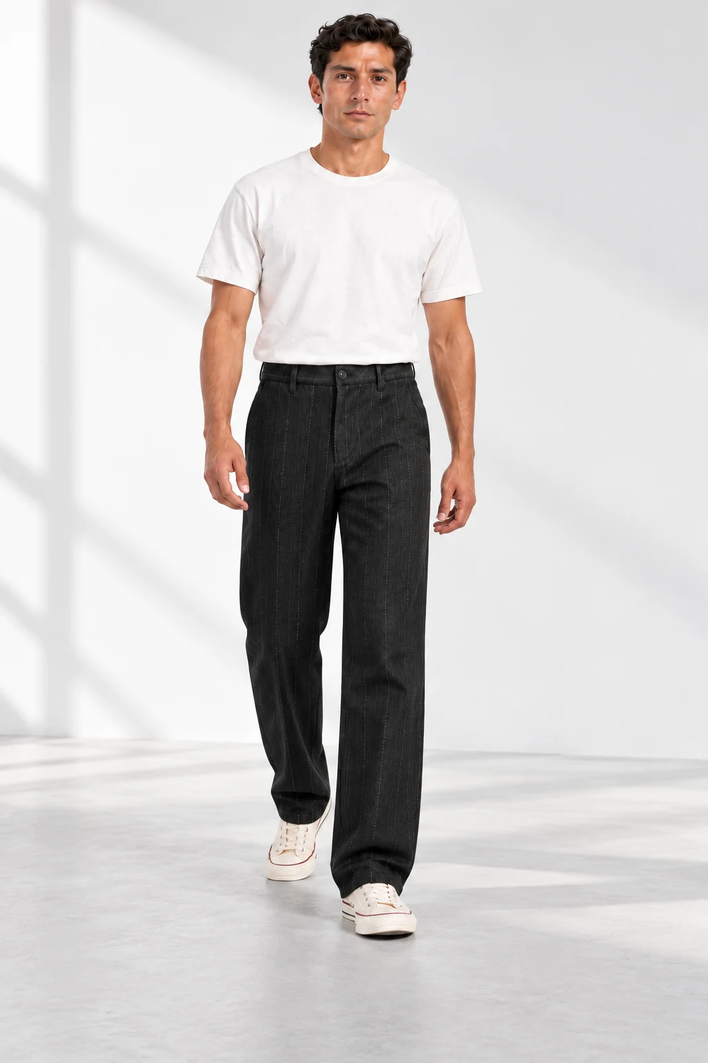 Relaxed Chino styled with a plain white T-shirt